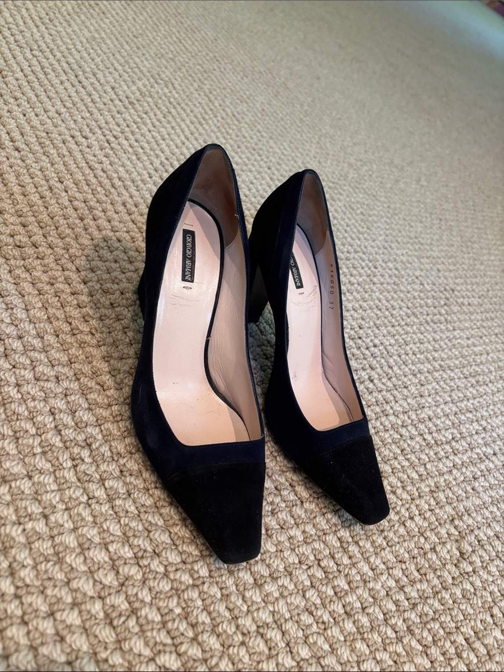 Giorgio Armani Black Suede Pointed Pumps with Slim Heel